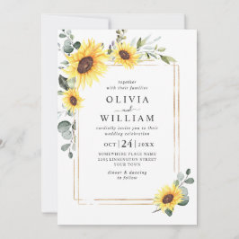Invitación Elegantes girasoles Eucalipto Boda todo en uno
