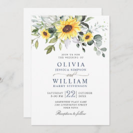 Invitación Elegantes girasoles Eucalipto Boda todo en uno