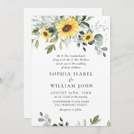 Invitación Elegantes girasoles Eucalipto Boda todo en uno