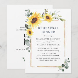 Invitación Elegantes Girasoles Eucalipto CENA DE ENSAYO QR