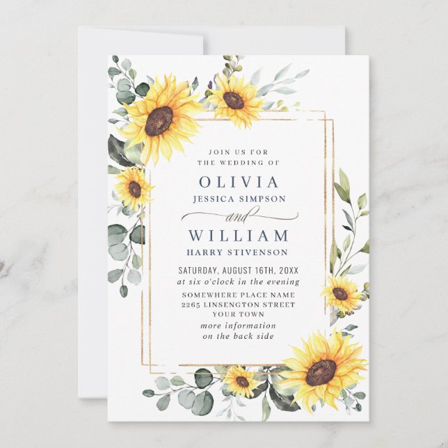 Invitación Elegantes girasoles Eucalyptus Boda Código QR (Anverso)