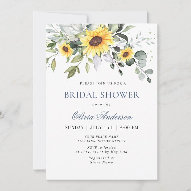 Invitación Elegantes girasoles Eucalyptus BRIDAL DUCHA (Anverso)