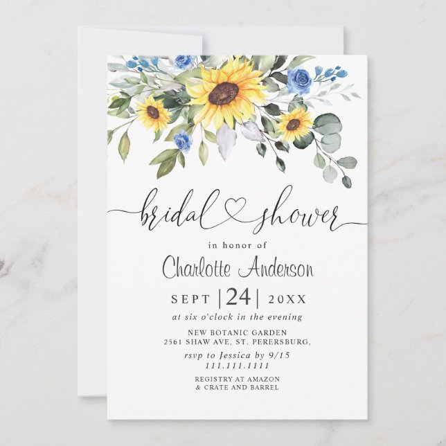 Invitación Elegantes girasoles Eucalyptus BRIDAL DUCHA (Anverso)