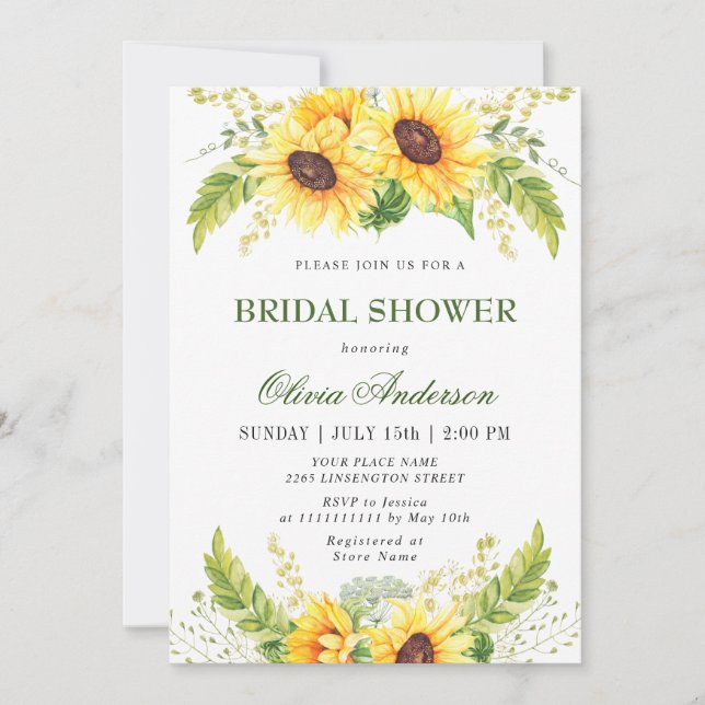 Invitación Elegantes girasoles Eucalyptus BRIDAL DUCHA (Anverso)