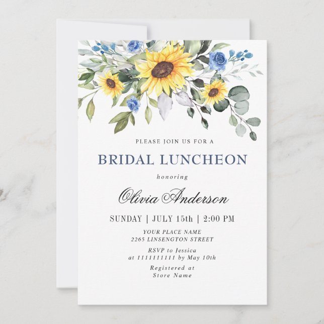 Invitación Elegantes girasoles Eucalyptus BRIDAL LUNCHEON (Anverso)