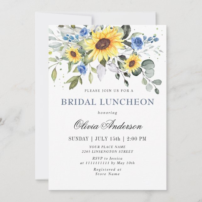 Invitación Elegantes girasoles Eucalyptus BRIDAL LUNCHEON Inv (Anverso)