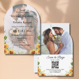 Invitación elegantes girasoles qr código 2 fotos arco boda