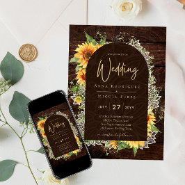 Invitación Elegantes girasoles rústicos y bodas de encaje inv