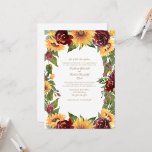 Invitación Elegantes girasoles y Boda floral de Borgoña