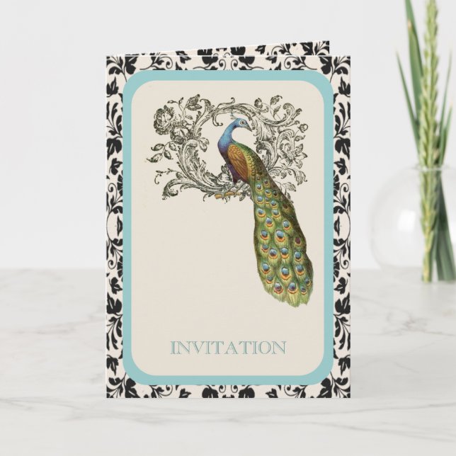 Invitación elegantes giros Bodas de pavo real floral de lirio (Anverso)