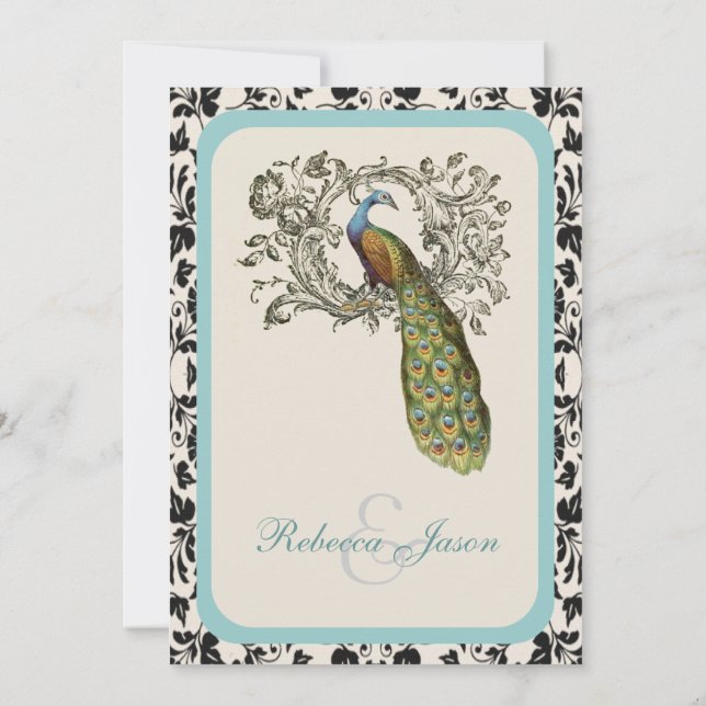 Invitación elegantes giros Bodas de pavo real floral de lirio (Reverso)