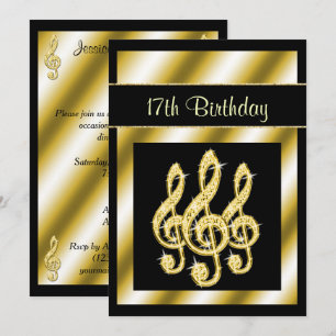 Invitación Elegantes, Glamurosos Clefs de Sol de Oro Cumpleañ