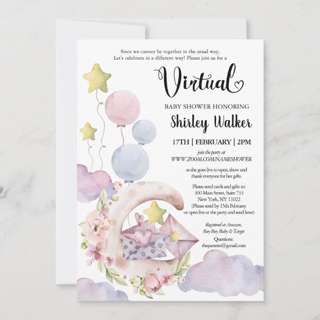 Invitación Elegantes globos florales rosados en Baby Shower v (Anverso)