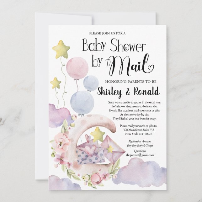 Invitación Elegantes globos florales rosas Baby Shower por co (Anverso)