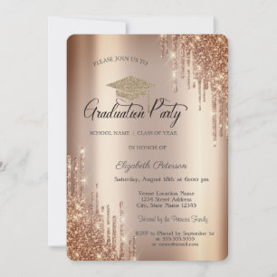 Invitación Elegantes gotas de brillo, Gorra de graduación 