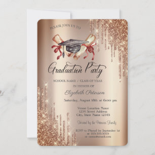 Invitación Elegantes gotas de brillo, Graduación de diploma d
