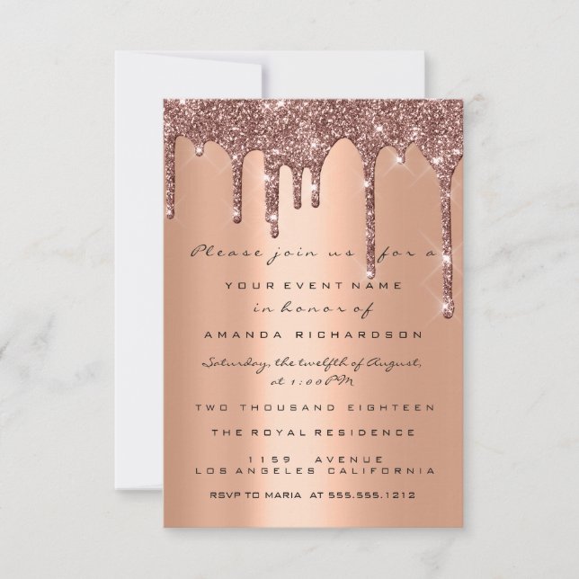 Invitación Elegantes gotas de brillo rosa dorado Cumpleaños d (Anverso)