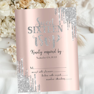 Invitación Elegantes gotas de brillo Rosa Dorado Sweet 16 RSV
