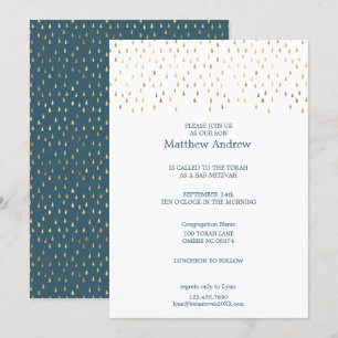 Invitación Elegantes gotas de lluvia Verde azulada y dorada e