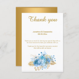 INVITACIÓN ELEGANTES GRACIAS SIMPLES CON FLORES AZULES Y REVÉ