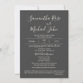 Invitación Elegantes guiones románticos de marfil Boda gris o