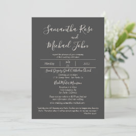Invitación Elegantes guiones románticos de marfil Boda gris o