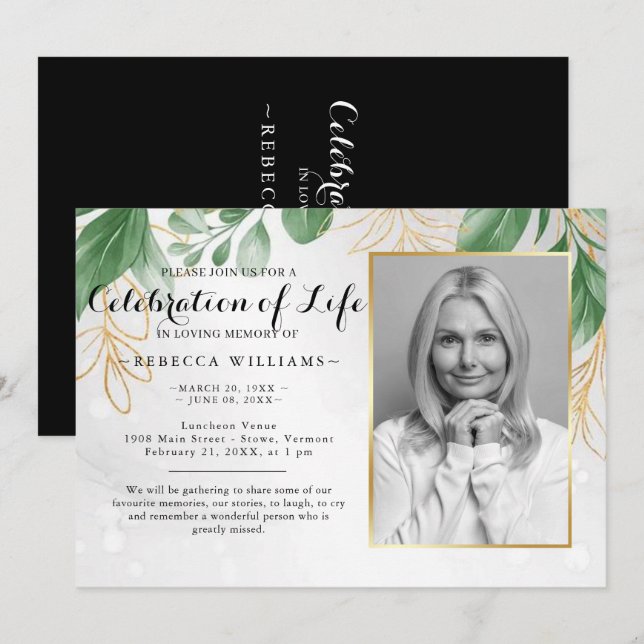 Invitación Elegantes hojas botánicas Foto Celebración de la v (Anverso / Reverso)