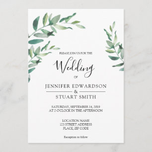 Invitación Elegantes hojas de acuarela botánica Boda