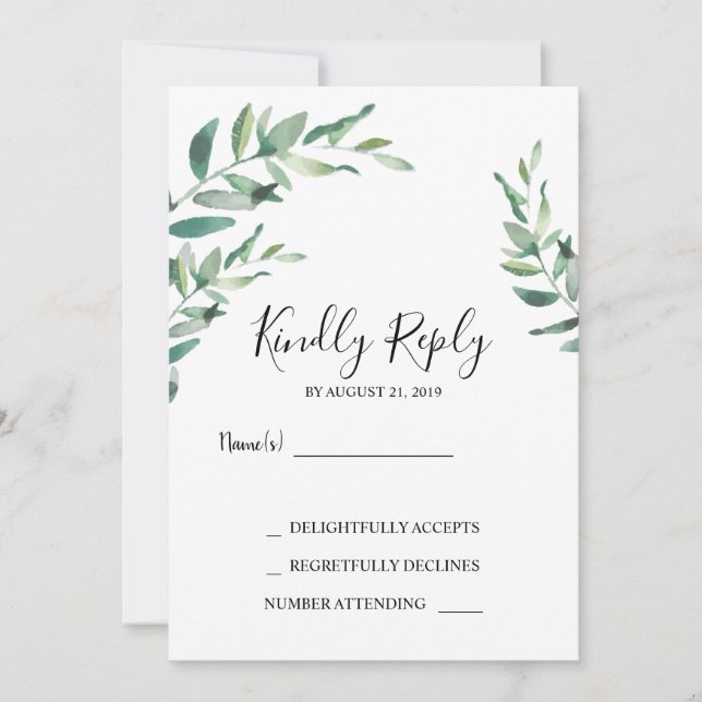Invitación Elegantes hojas de acuarela botánica Wedding RSVP (Anverso)