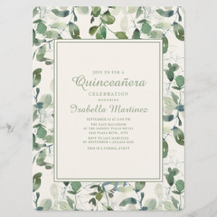 Invitación Elegantes Hojas de Eucalipto Verde Quinceañera