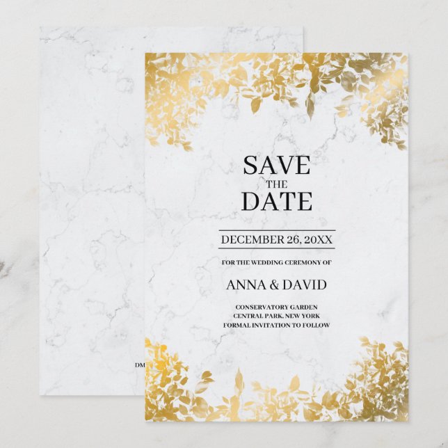 Invitación Elegantes hojas de oro Marble Salven al Boda de fe (Anverso / Reverso)