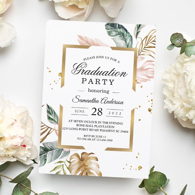 Invitación Elegantes hojas de oro verde rosado de Rubor | Dro (Subido por el creador)