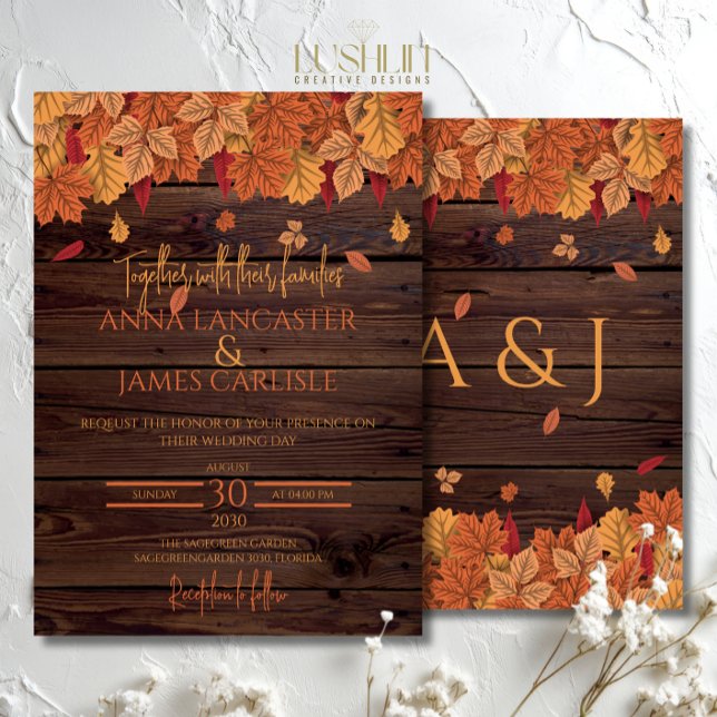 Invitación Elegantes hojas de otoño boda rústica (Subido por el creador)
