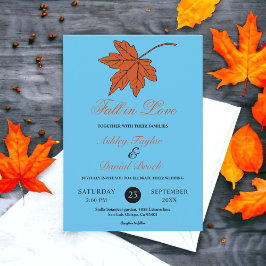 Invitación Elegantes Hojas de Otoño Floral de Boda Azul