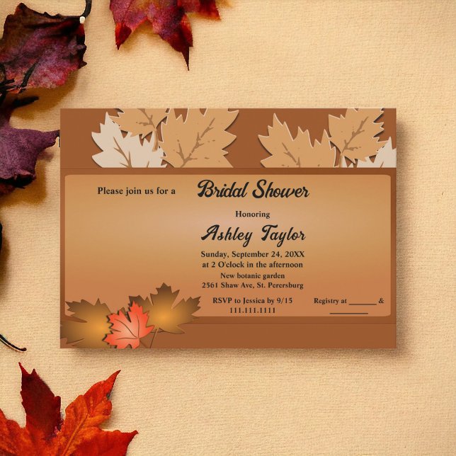 Invitación Elegantes hojas de otoño rusticas caen en ducha de (Subido por el creador)