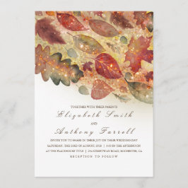 Invitación Elegantes hojas de otoño y Boda Purpurina