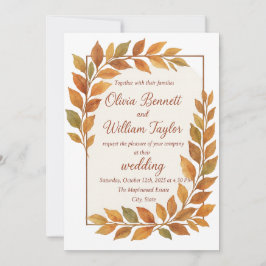 Invitación Elegantes hojas de otoño y caída de cobre rústico