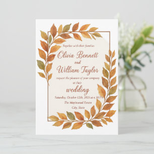 Invitación Elegantes hojas de otoño y caída de cobre rústico