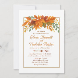 Invitación Elegantes hojas de otoño y caída de cobre rústico