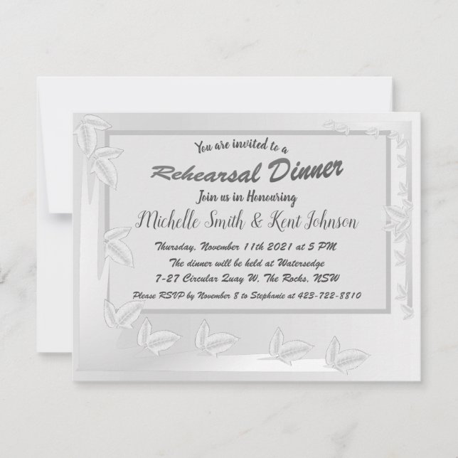 Invitación Elegantes hojas de plata ensayo de diseño cena (Anverso)