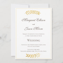 Invitación Elegantes hojas doradas Boda de oro y marrón