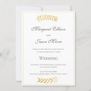 Invitación Elegantes hojas doradas Boda de oro y marrón
