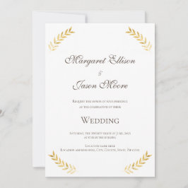 Invitación Elegantes hojas doradas Boda de oro y marrón