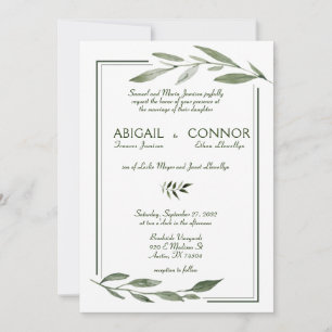 Invitación Elegantes hojas minimalistas marco Boda verde