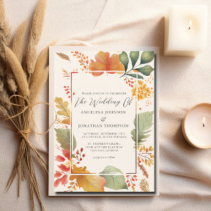 Invitación Elegantes Hojas Otoñales Acuarela Boda Marfil