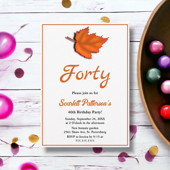 Invitación Elegantes hojas rusticas de otoño en 40 años (Subido por el creador)