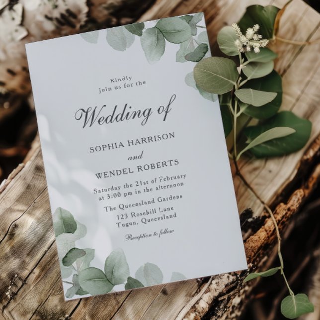 Invitación Elegantes hojas verdes acuarela Boda moderno (Subido por el creador)