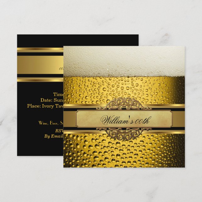 Invitación Elegantes hombres Cerveza Black Gold Fiestas de cu (Anverso / Reverso)