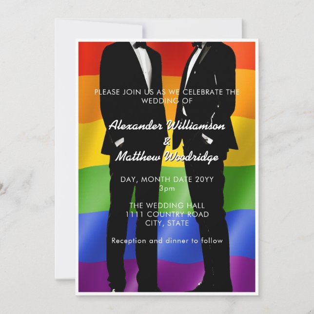 Invitación Elegantes hombres gay modernos Boda arcoiris (Anverso)