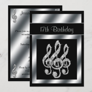 Invitación Elegantes, impresionantes trebles clefs de plata 1